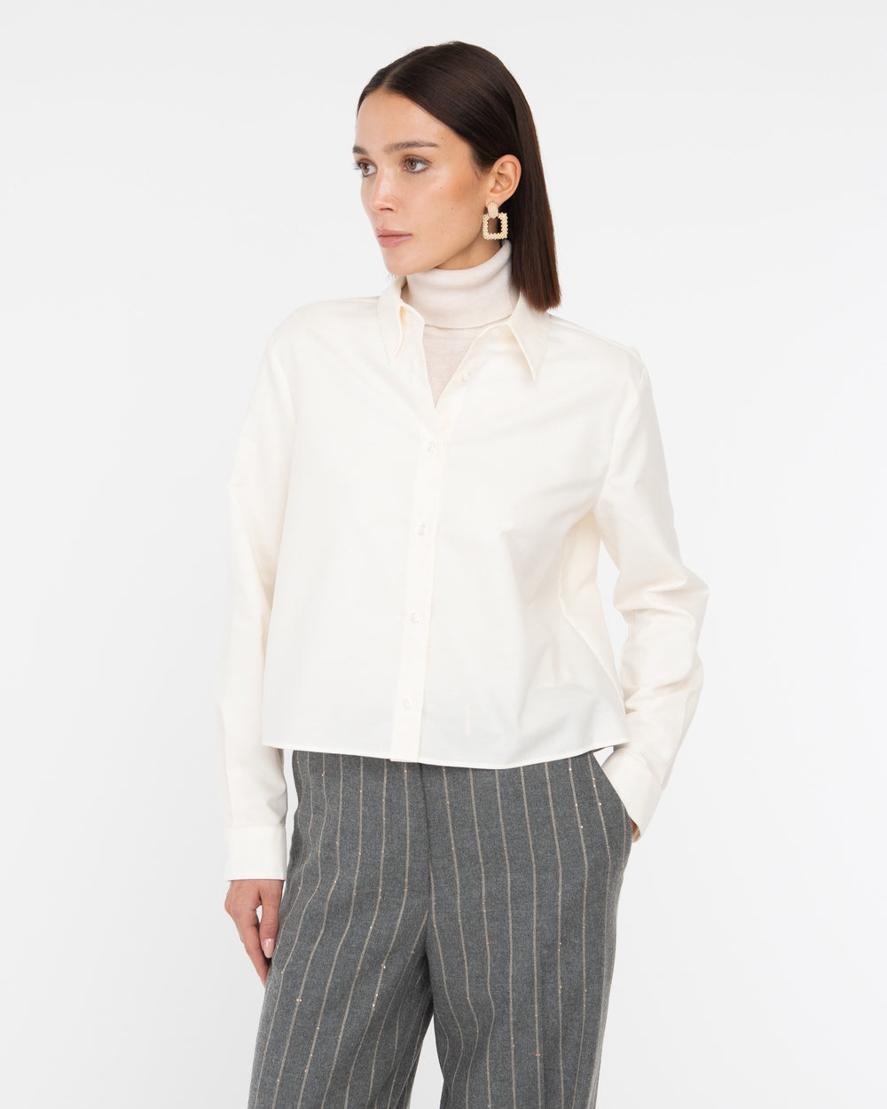 yellow cotton blend oxford cropped shirt