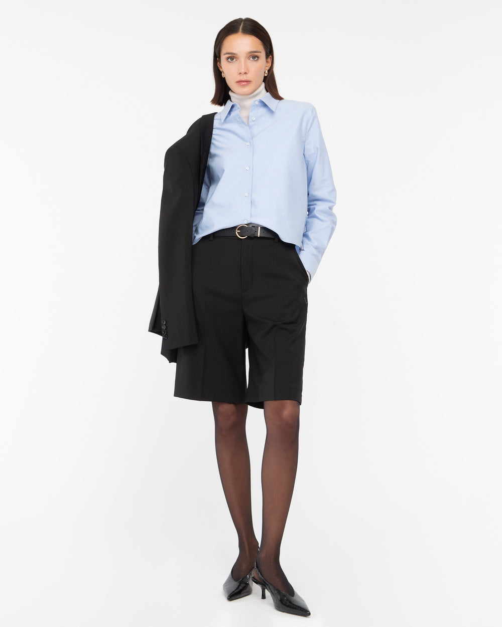 light blue cotton blend oxford cropped shirt