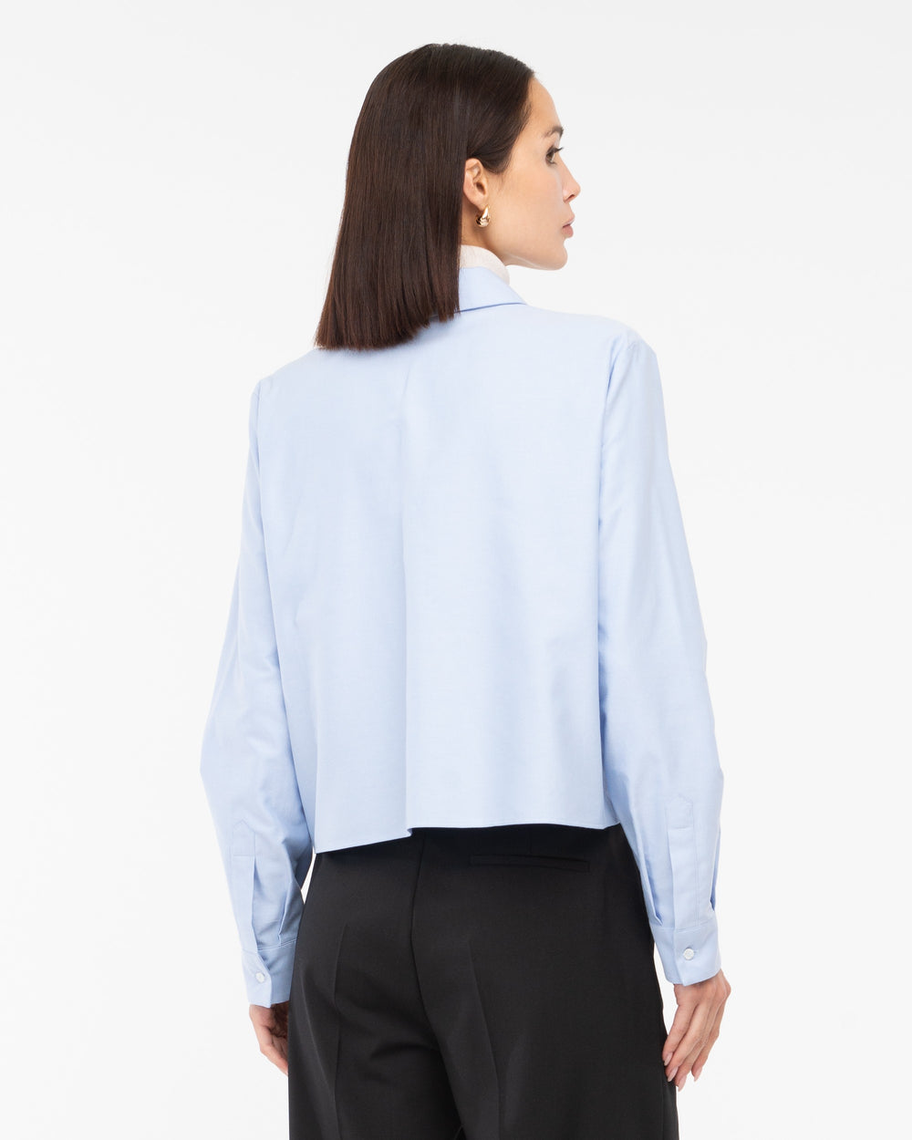 light blue cotton blend oxford cropped shirt