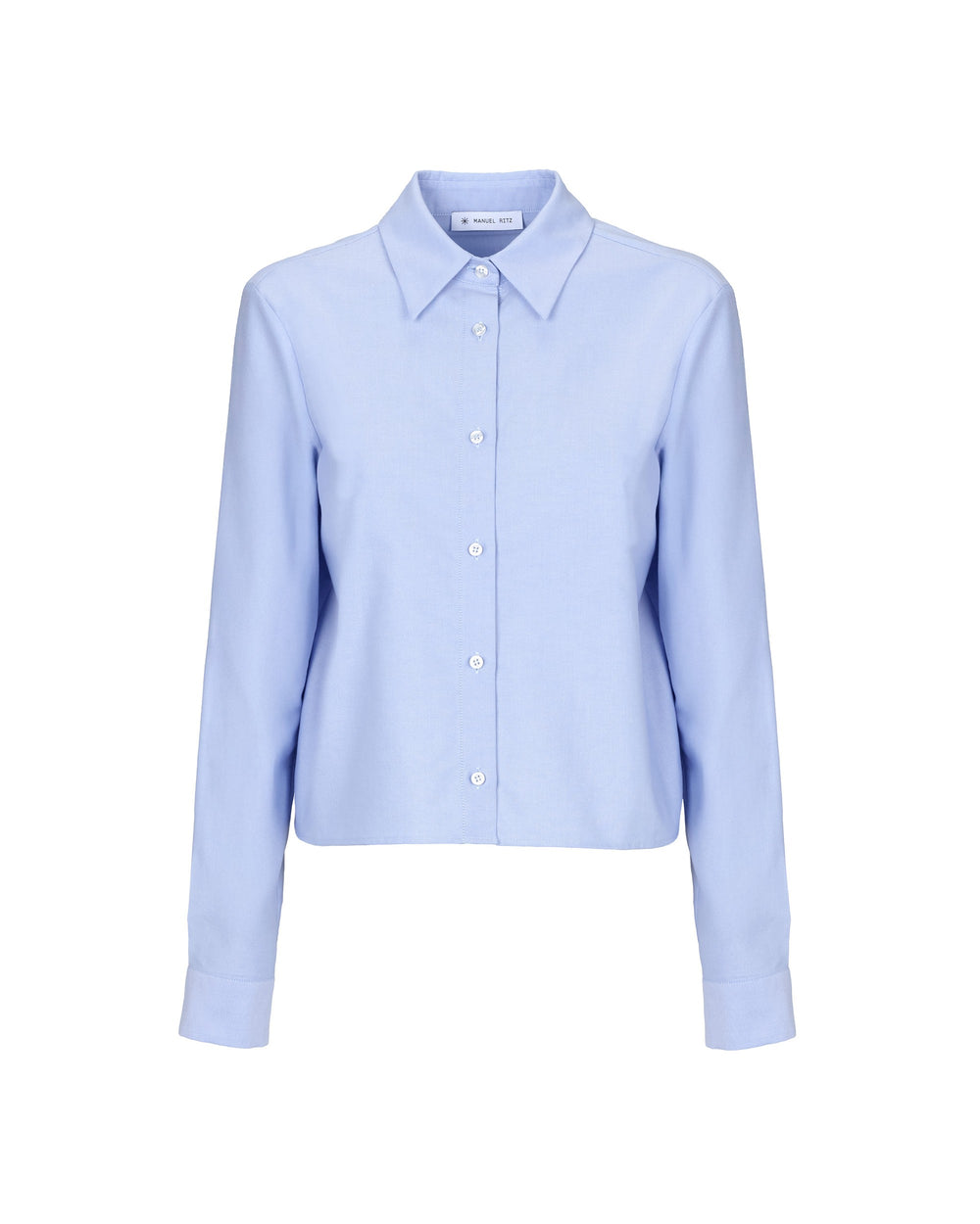light blue cotton blend oxford cropped shirt