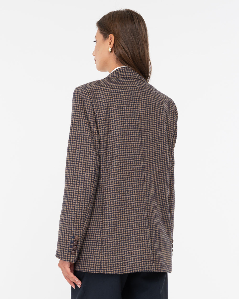 blue pied de poule double breasted wool blend blazer