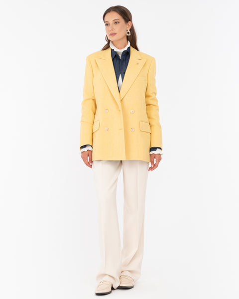 orange wool blend double breasted chevron blazer