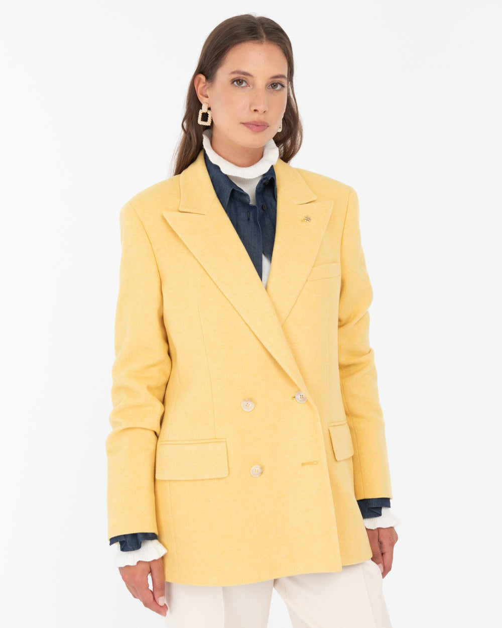 orange wool blend double breasted chevron blazer