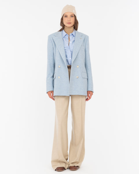 light blue wool blend double breasted chevron blazer