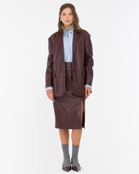 red faux leather crocodile blazer