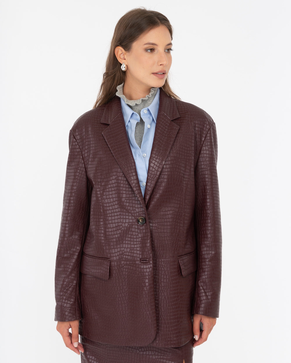 red faux leather crocodile blazer