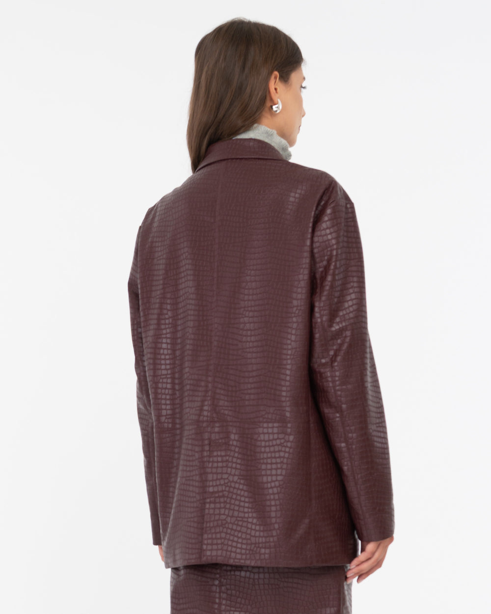 red faux leather crocodile blazer