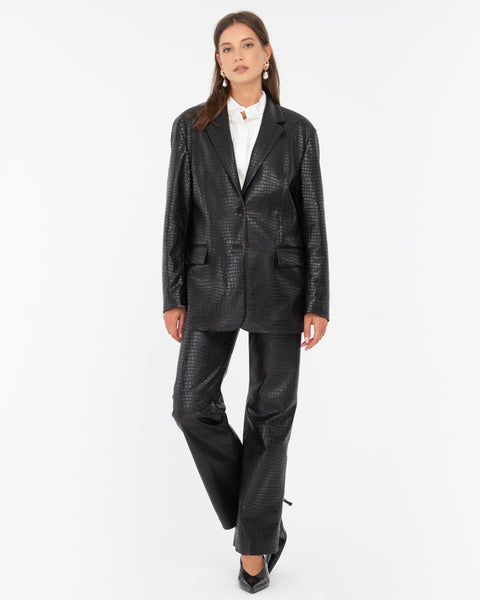 black faux leather crocodile blazer