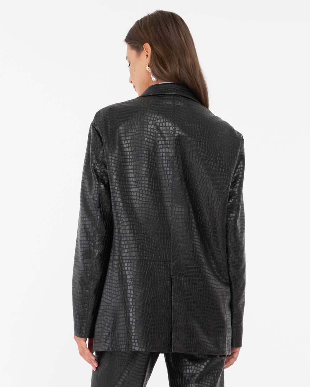 black faux leather crocodile blazer