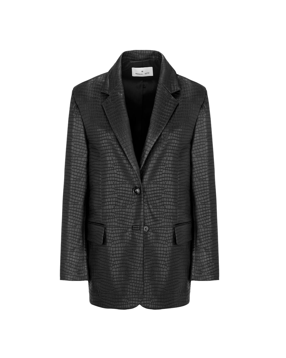 black faux leather crocodile blazer