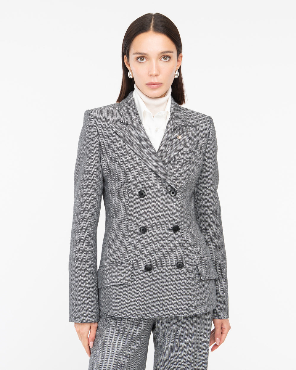 black double breasted chevron blazer with appliqués