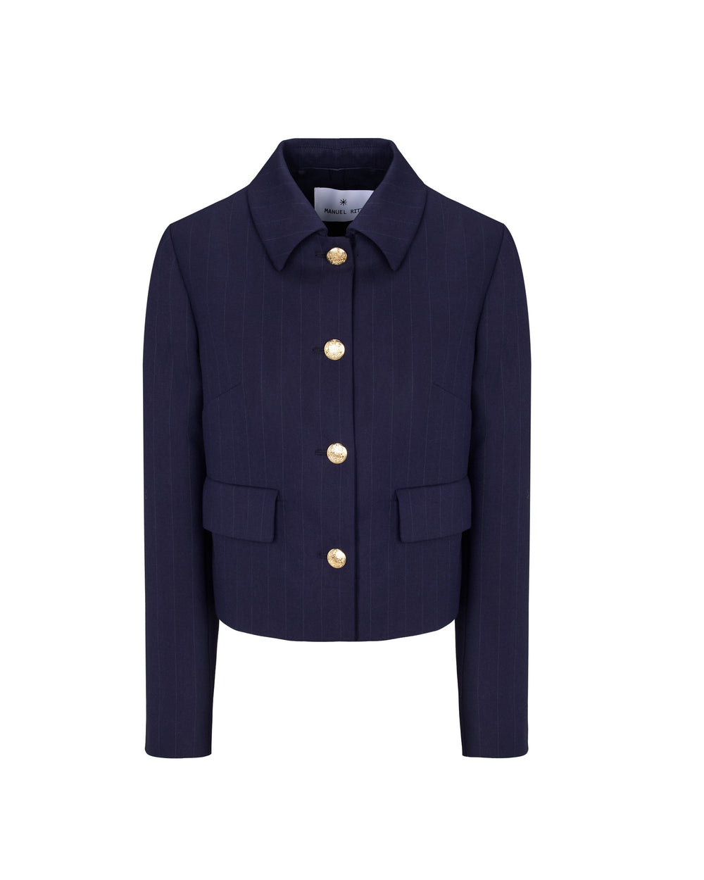 blue poly viscose pinstripe cropped jacket