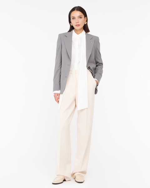 gray poly stretch pinstripes blazer