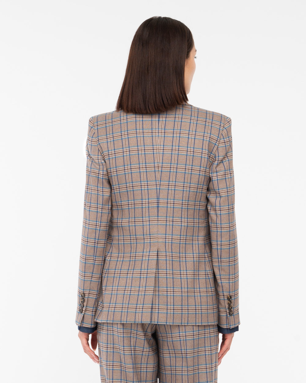 brown prince of wales poly stretch blazer
