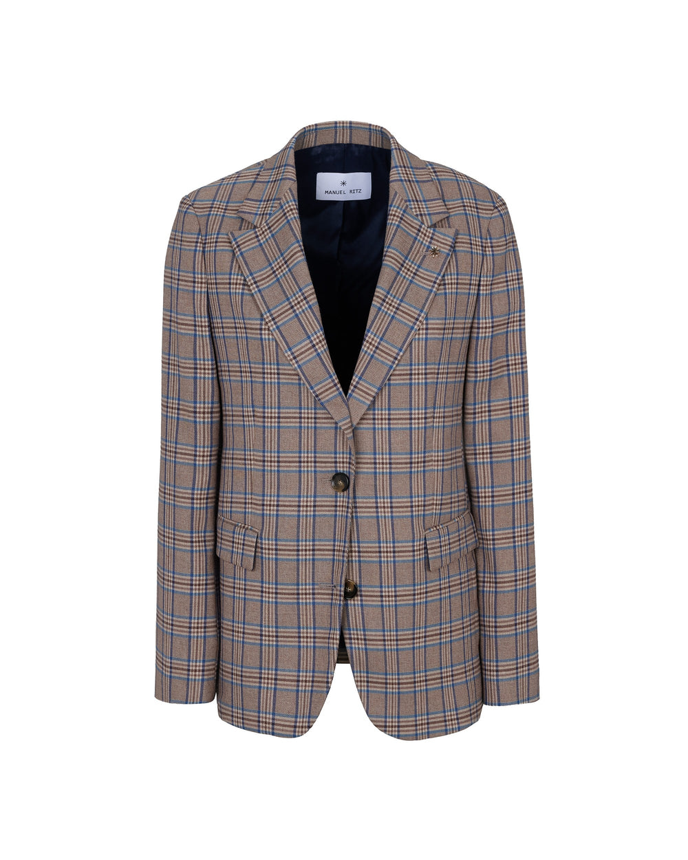 brown prince of wales poly stretch blazer