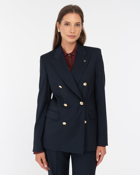 blue wool double breasted blazer