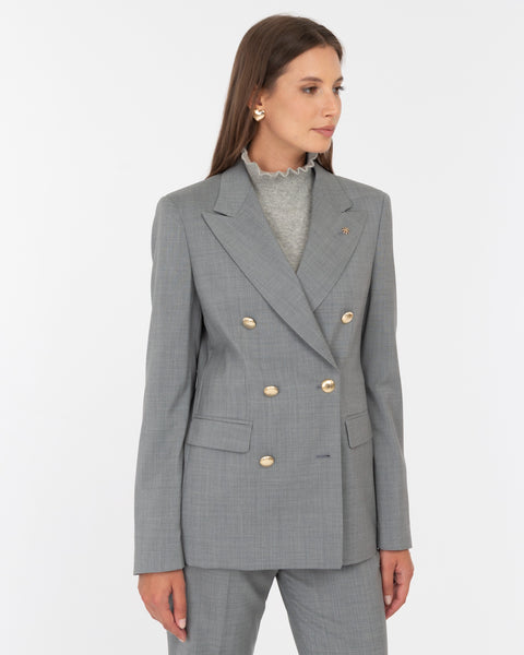gray wool double breasted blazer