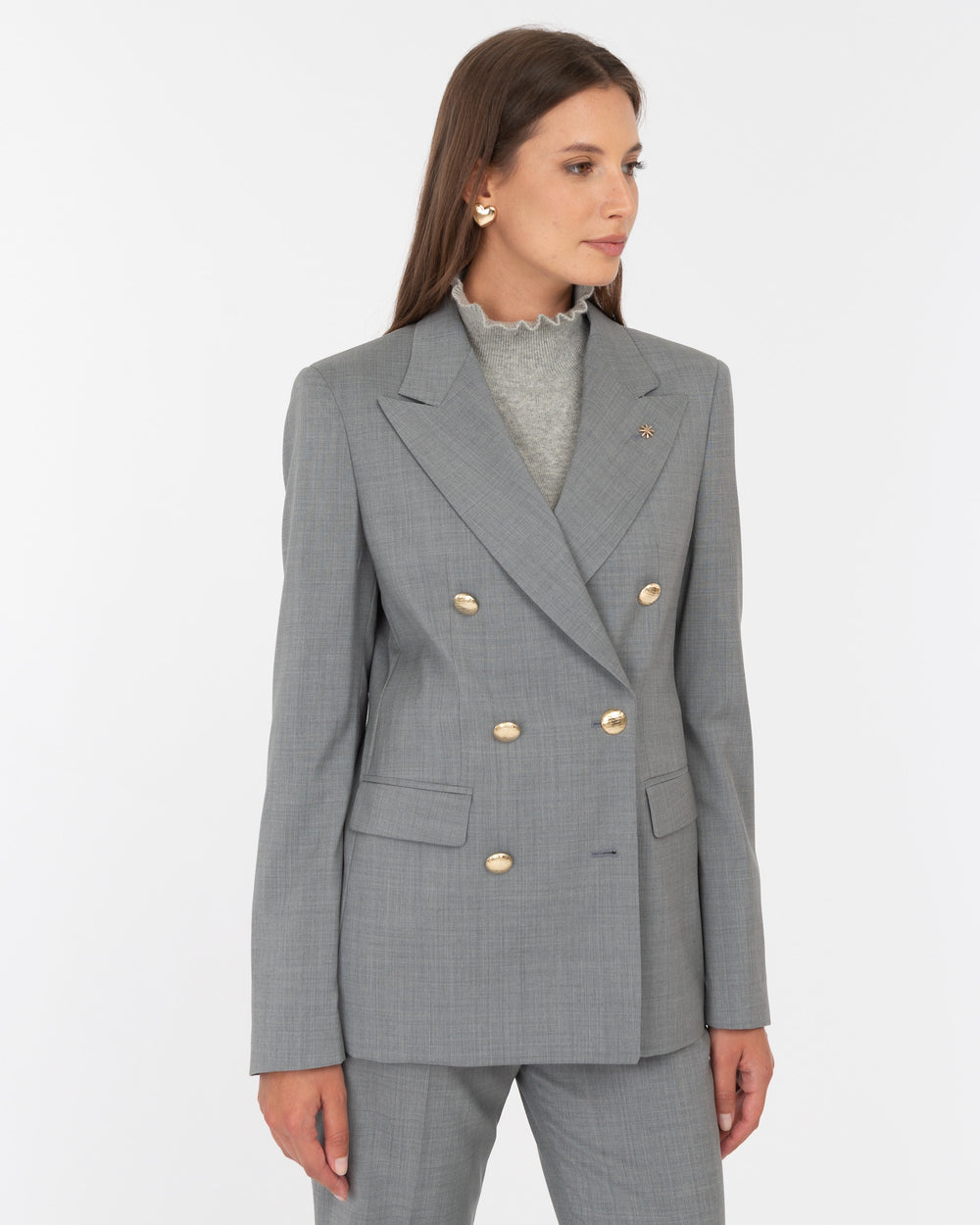 gray wool double breasted blazer