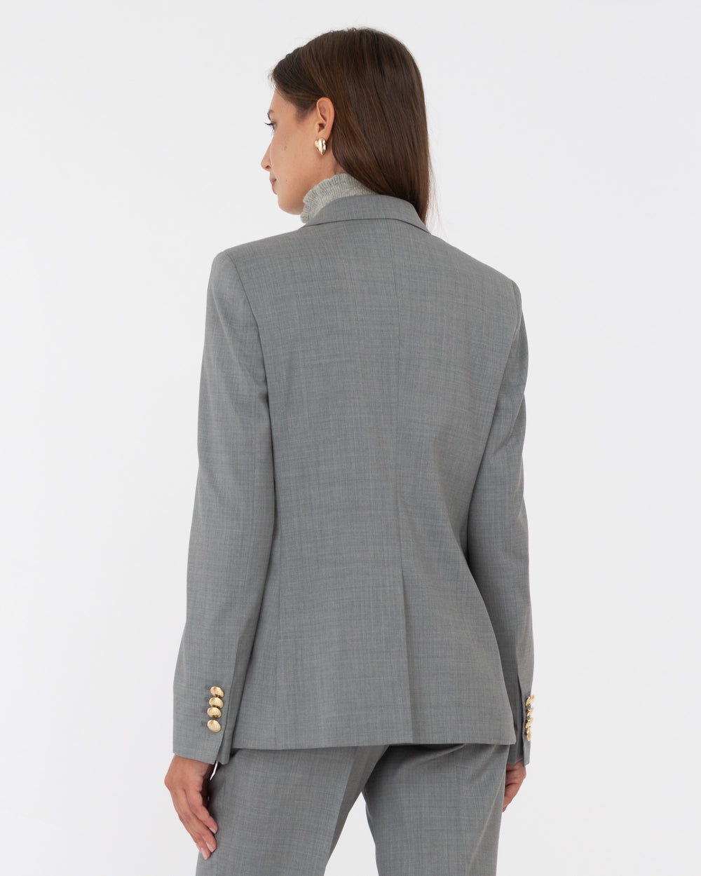 gray wool double breasted blazer