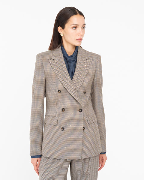 brown micro pied de poule lurex double breasted blazer