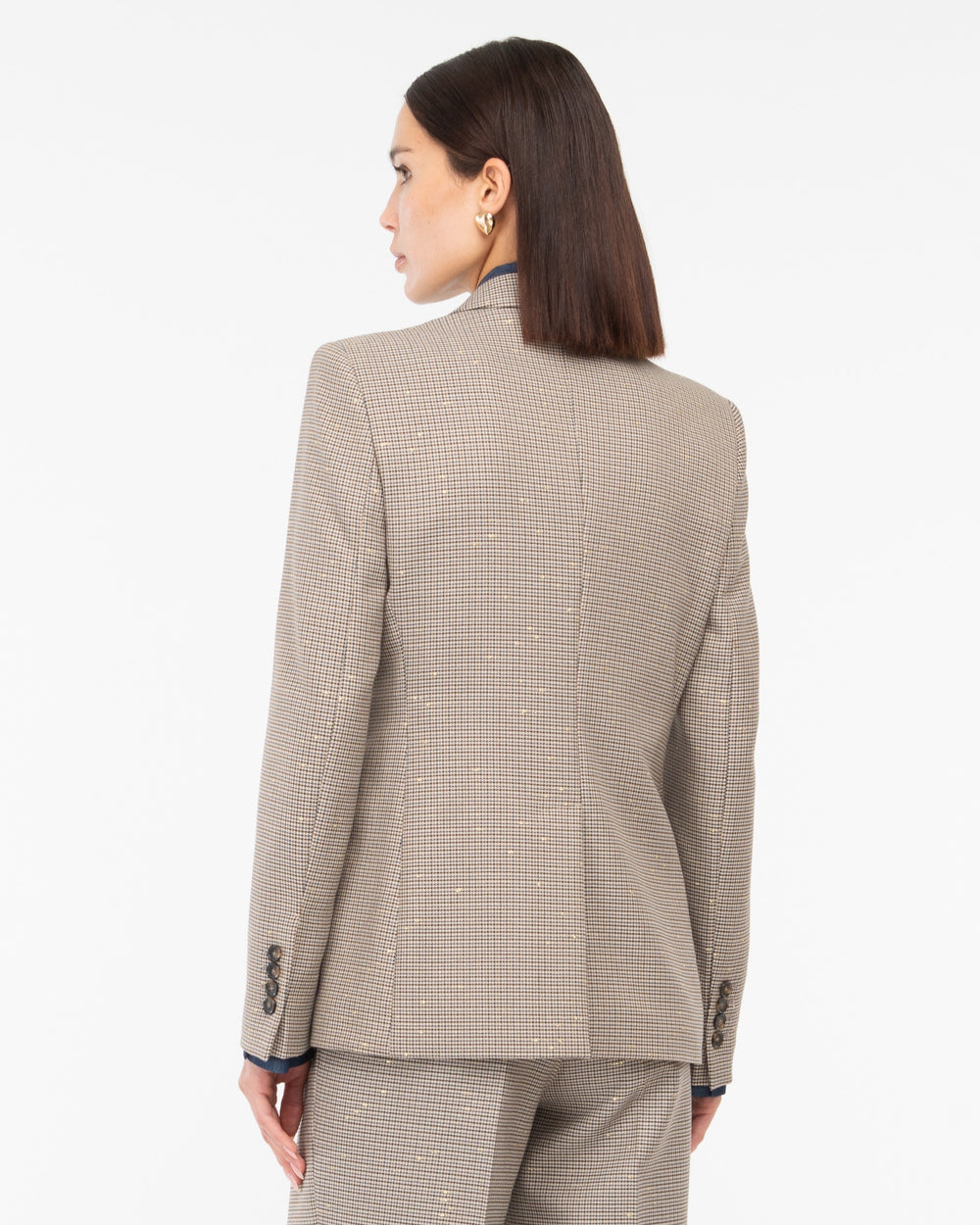 brown micro pied de poule lurex double breasted blazer