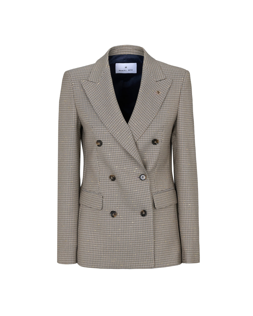 brown micro pied de poule lurex double breasted blazer