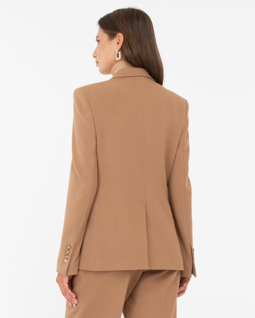 brown stretch viscose poly double breasted blazer