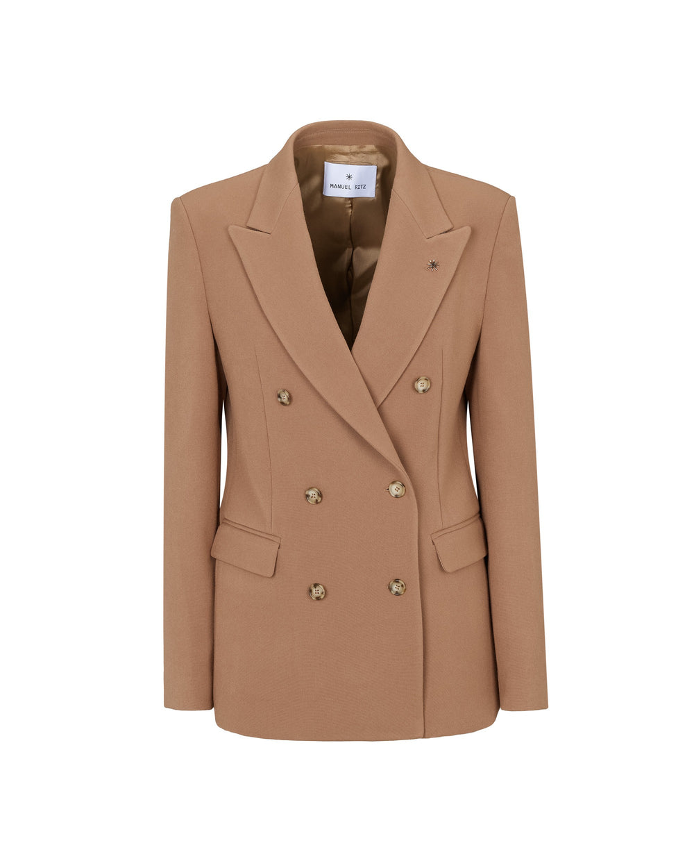 brown stretch viscose poly double breasted blazer