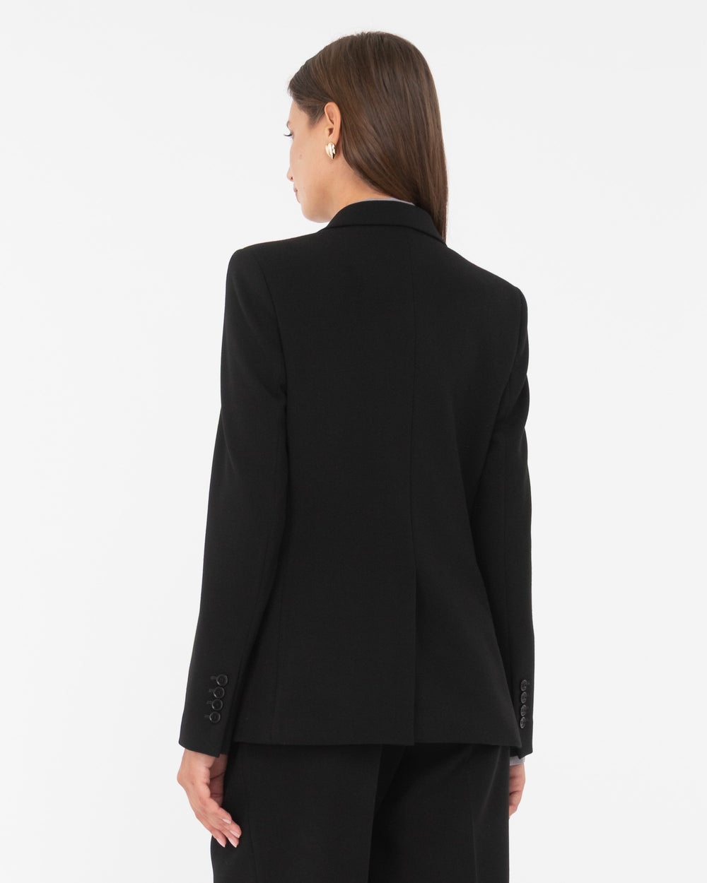 black stretch viscose poly double breasted blazer