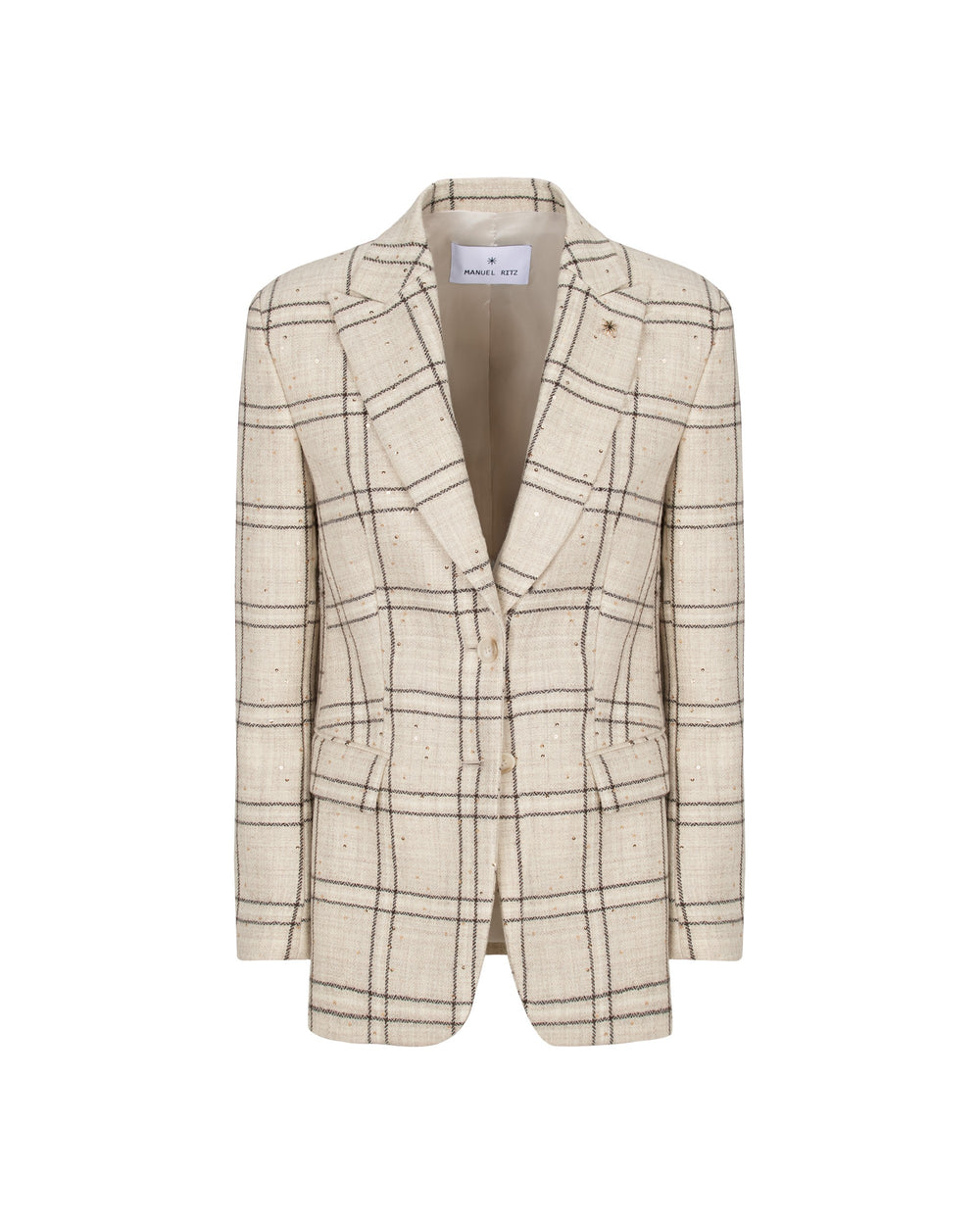 beige macrocheck sequin wool blend blazer