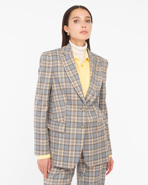 gray poly stretch macro square blazer