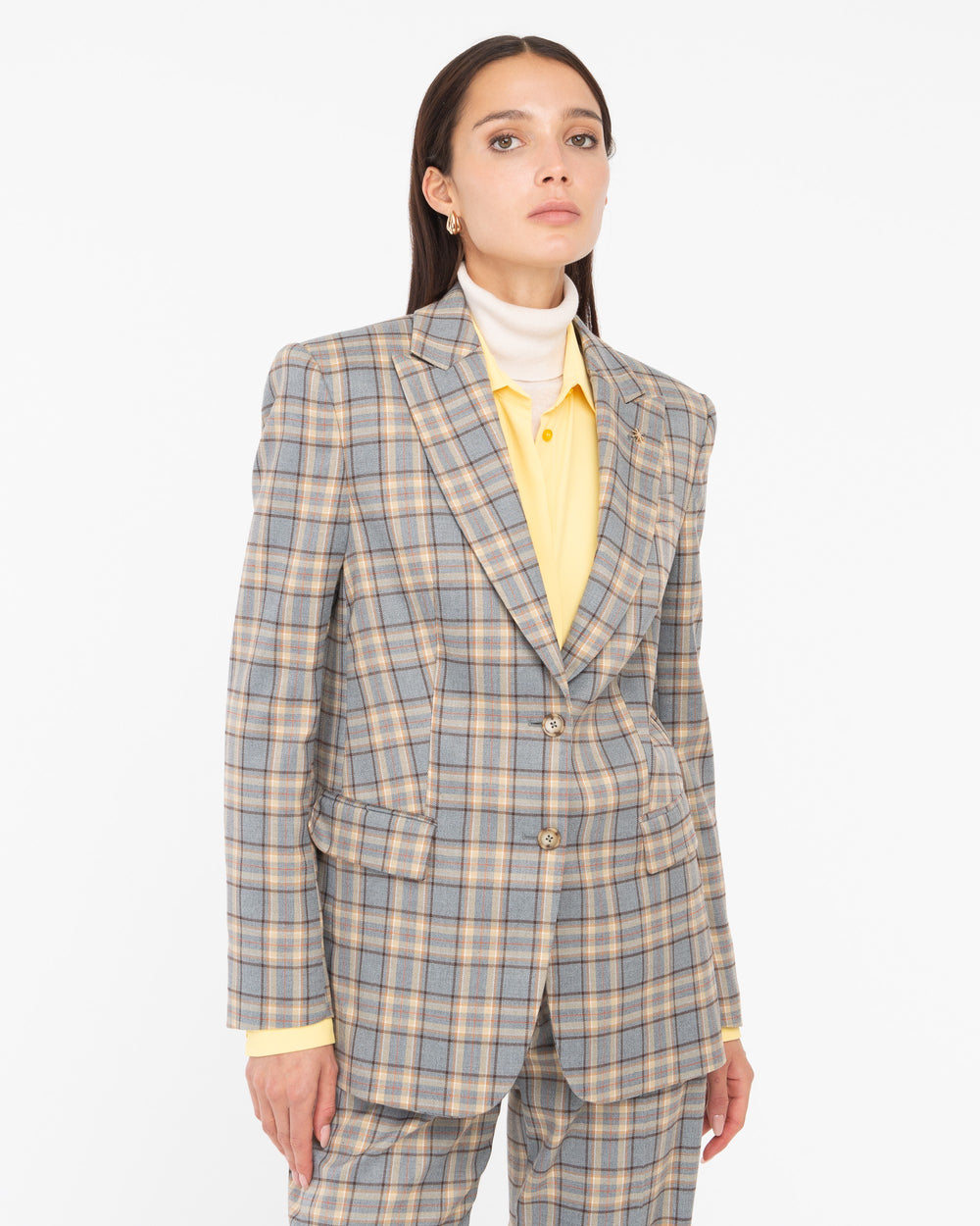 gray poly stretch macro square blazer