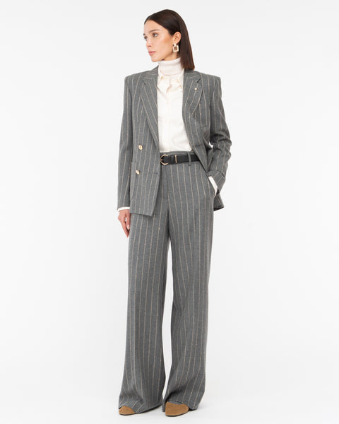 gray micropaillettes pinstripe double breasted blazer