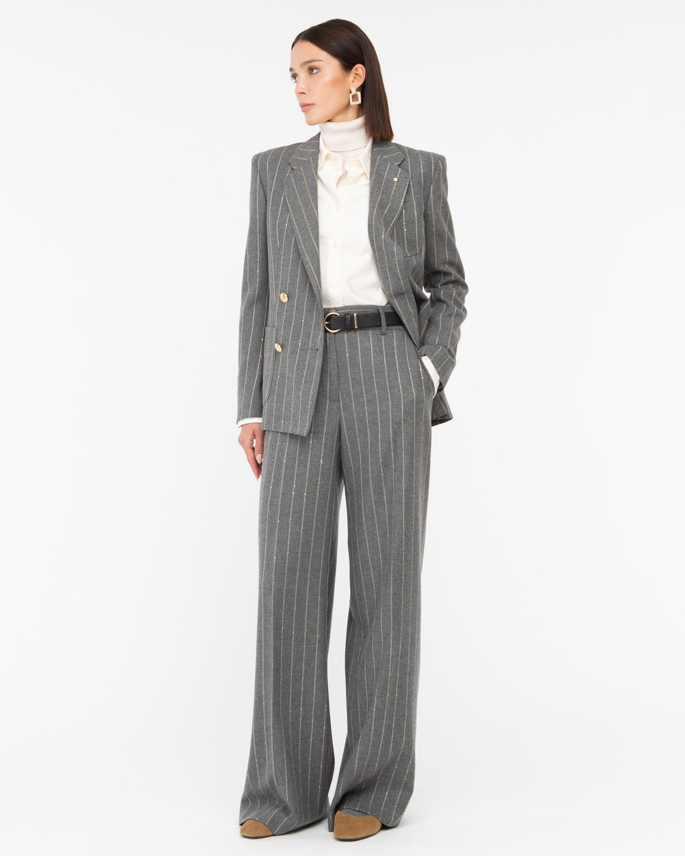 gray micropaillettes pinstripe double breasted blazer
