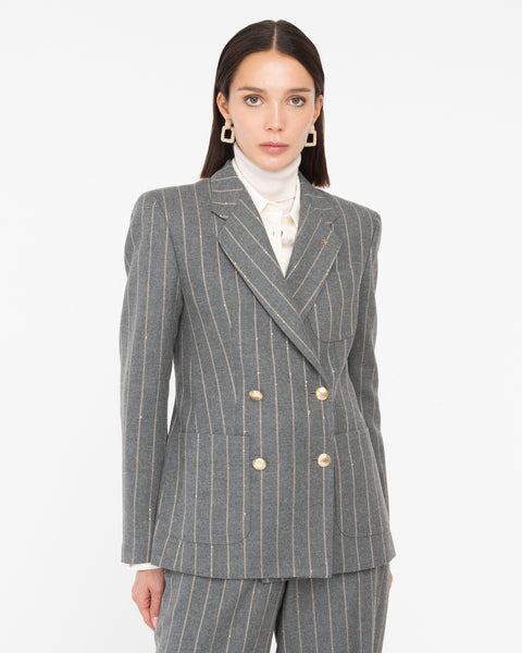 gray micropaillettes pinstripe double breasted blazer