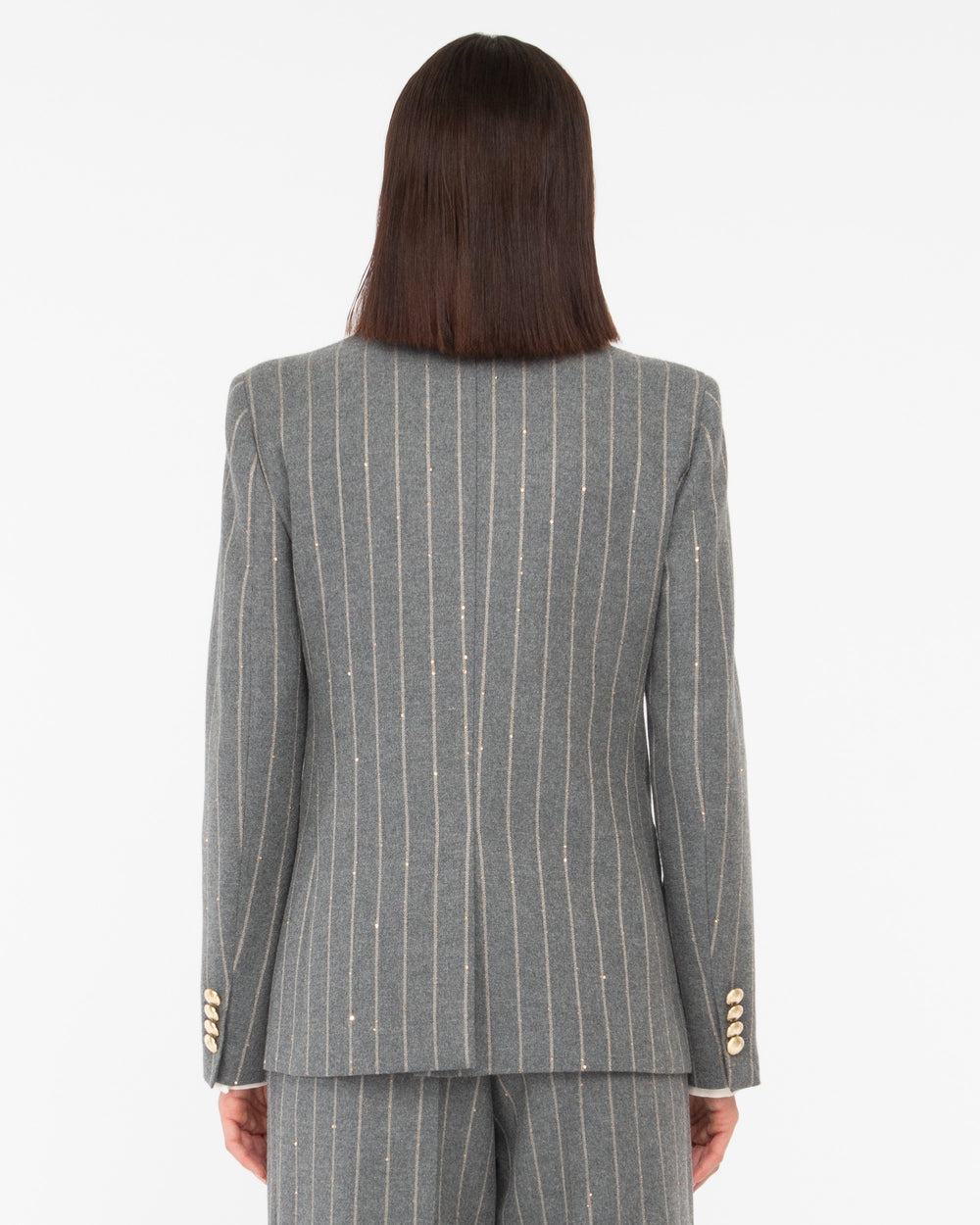 gray micropaillettes pinstripe double breasted blazer