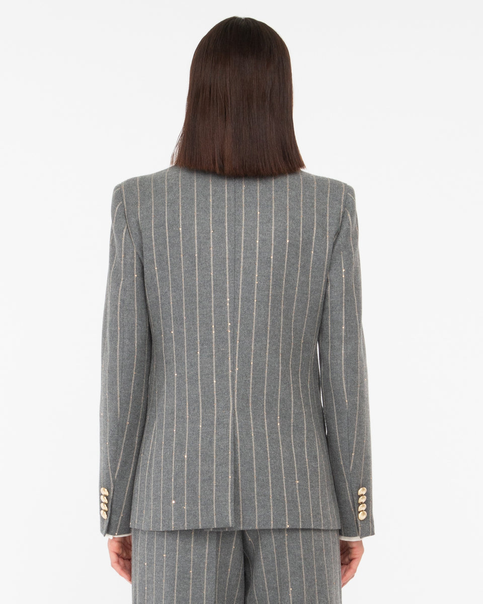 gray micropaillettes pinstripe double breasted blazer - Manuel Ritz ...
