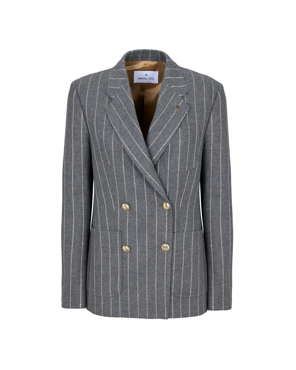gray micropaillettes pinstripe double breasted blazer