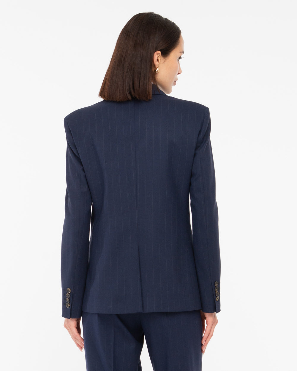 blue poly viscose pinstripe double breasted blazer