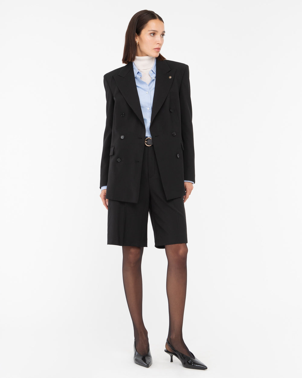 black wool double breasted blazer