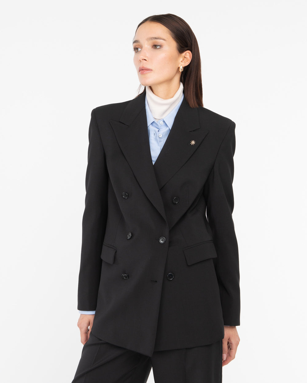 black wool double breasted blazer