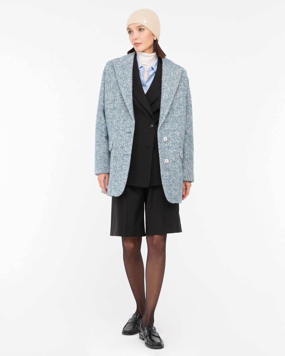 light blue wool blend tweed chevron jacket