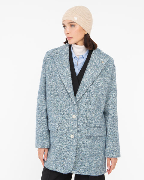 light blue wool blend tweed chevron jacket
