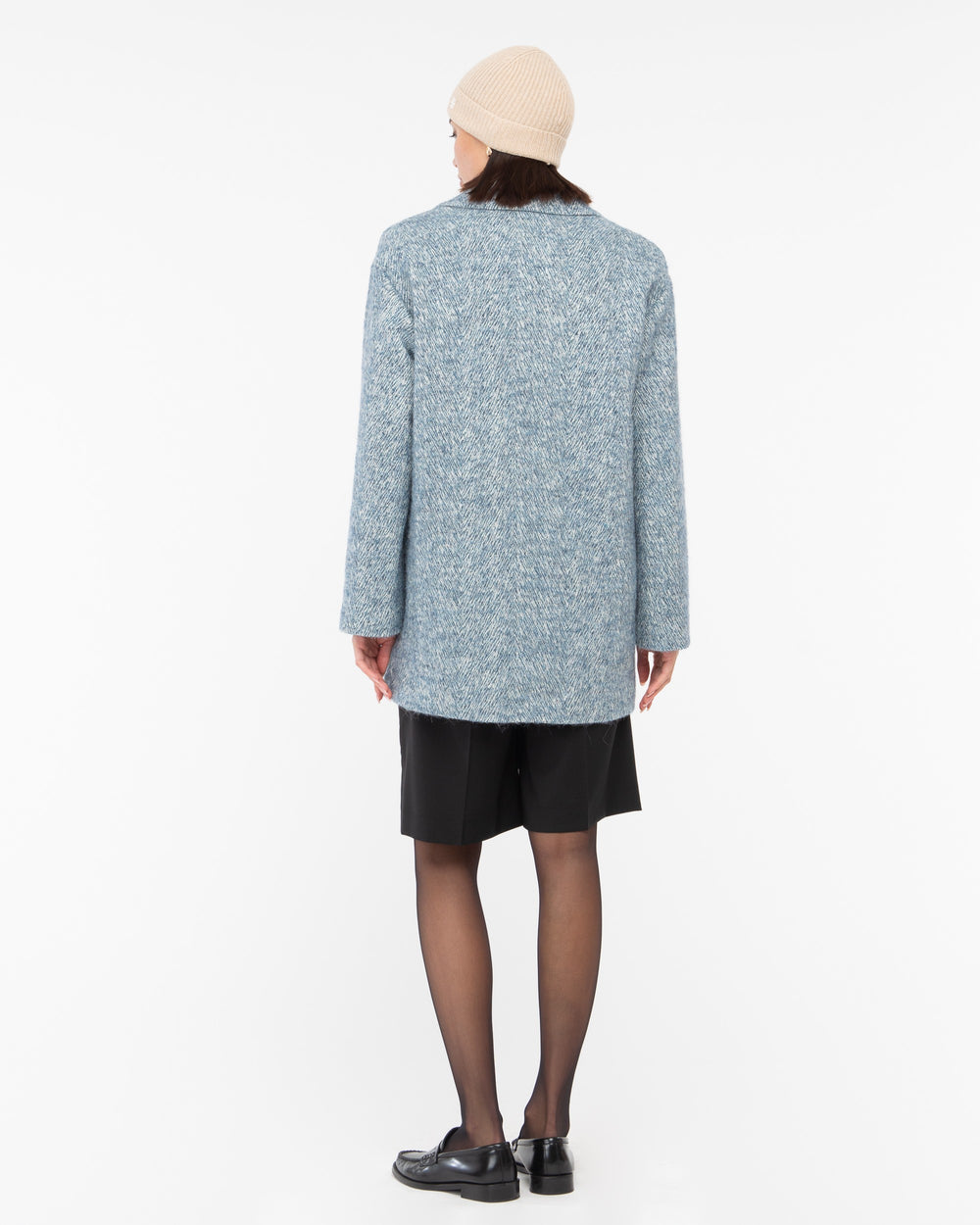 light blue wool blend tweed chevron jacket