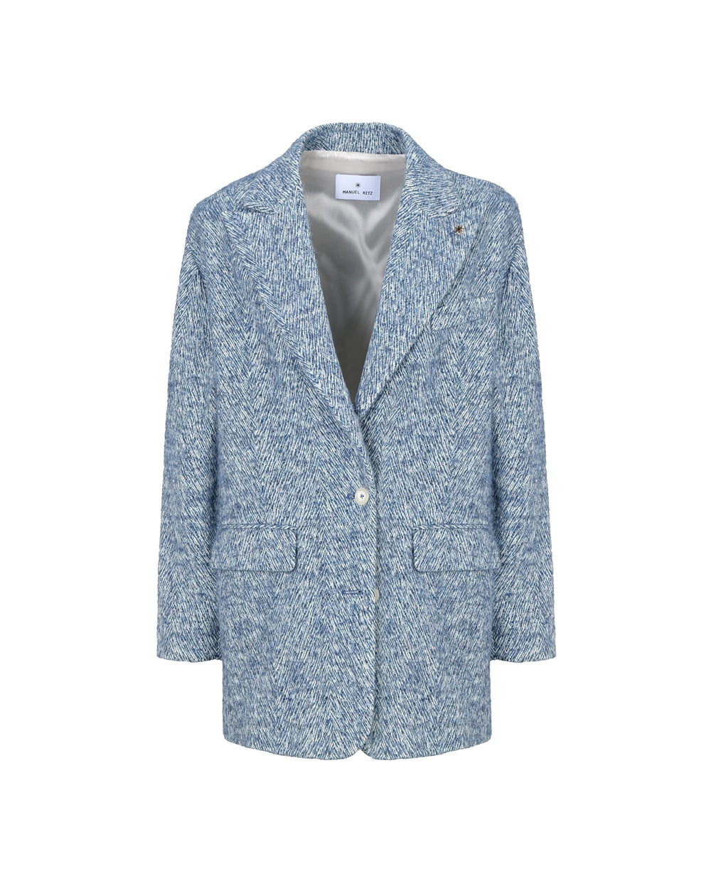 light blue wool blend tweed chevron jacket