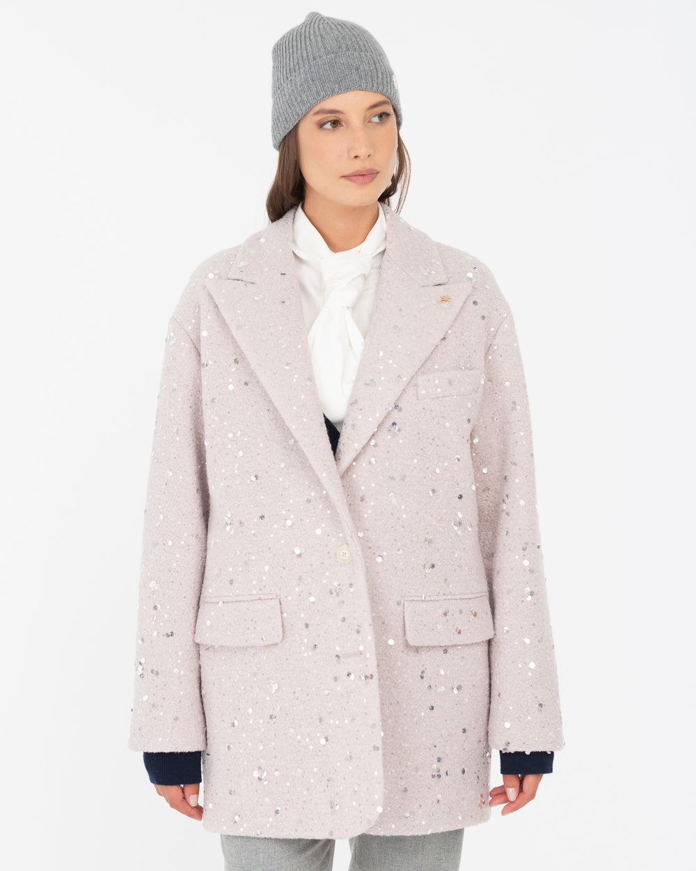 beige bouclè cloth jacket with sequins