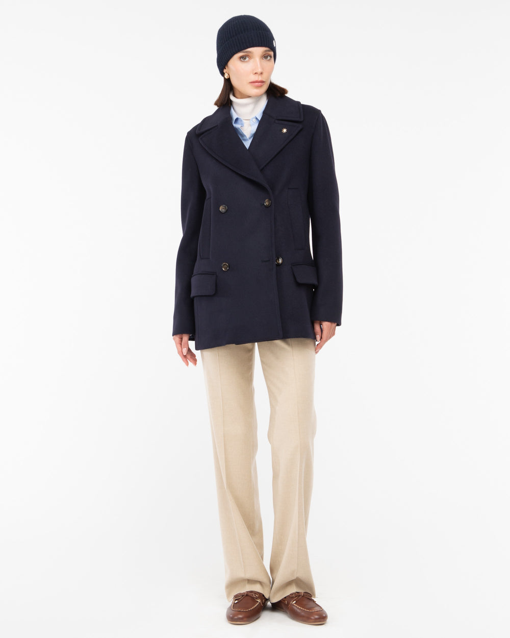 blue wool blend cloth peacoat