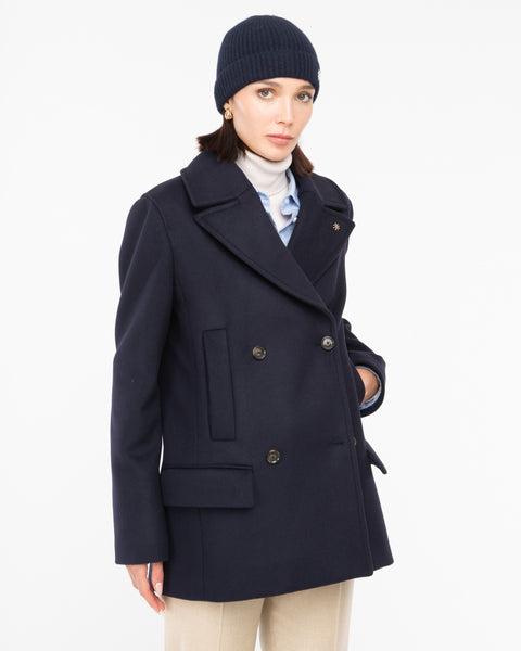 blue wool blend cloth peacoat