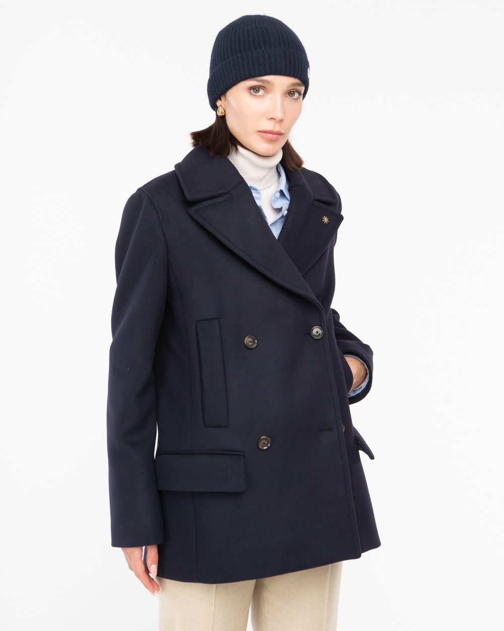 blue wool blend cloth peacoat
