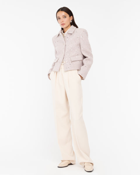 beige cropped bouclé cloth jacket with sequins